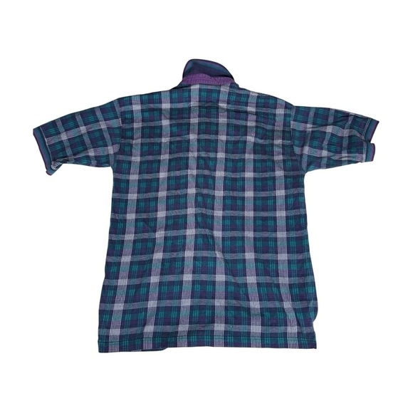 Vintage 90s oversized unisex plaid polo shirt - Picture 2 of 6